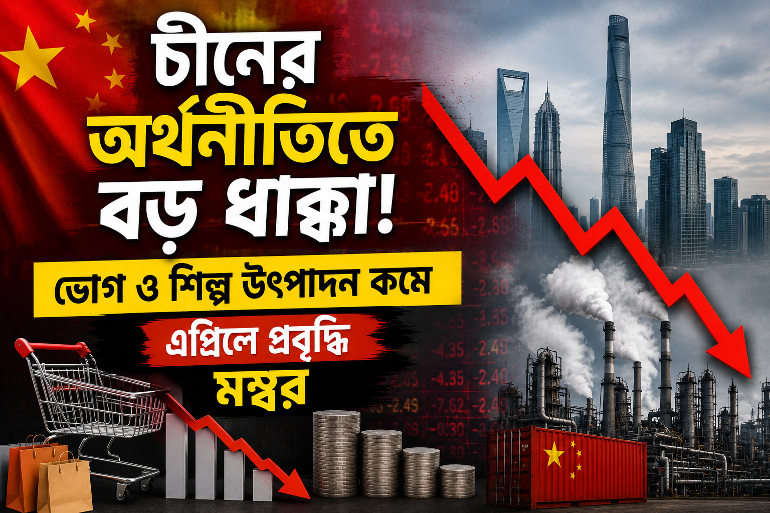 এপ্রিলে চীনের অর্থনৈতিক প্রবৃদ্ধি প্রত্যাশার তুলনায় কমেছে। খুচরা বিক্রি, শিল্প উৎপাদন ও আবাসন বিনিয়োগে দুর্বলতা নিয়ে বাড়ছে উদ্বেগ।