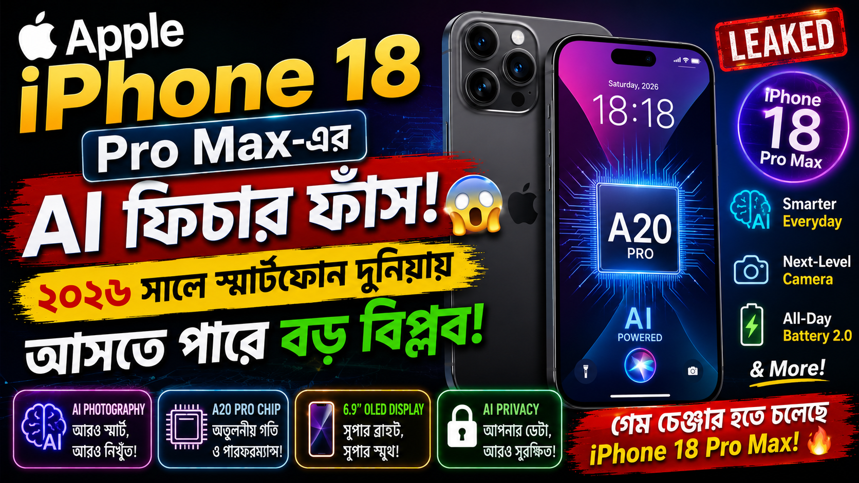 Apple iPhone 18 Pro Max-এর AI ফিচার ফাঁস- ২০২৬ সালে স্মার্টফোন দুনিয়ায় আসতে পারে বড় বিপ্লব