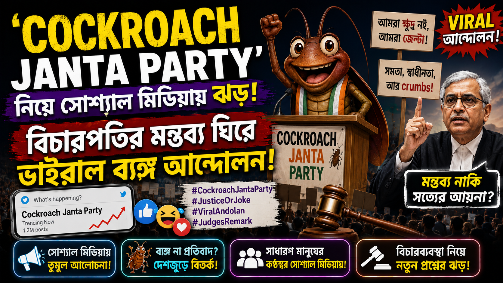 Cockroach Janta Party’ নিয়ে সোশ্যাল মিডিয়ায় ঝড়- বিচারপতির মন্তব্য ঘিরে ভাইরাল ব্যঙ্গ আন্দোলন