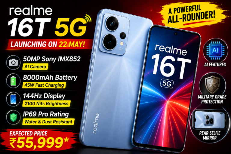 Realme 16T 5G ভারতে আসছে ৮০০০mAh ব্যাটারি ও ১৪৪Hz ডিসপ্লে নিয়ে, ক্যামেরায় থাকছে Sony IMX852 সেন্সর