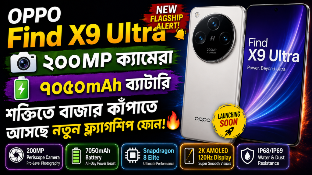 OPPO Find X9 Ultra: ২০০MP ক্যামেরা ও ৭০৫০mAh ব্যাটারির শক্তিতে বাজার কাঁপাতে আসছে নতুন ফ্ল্যাগশিপ ফোন