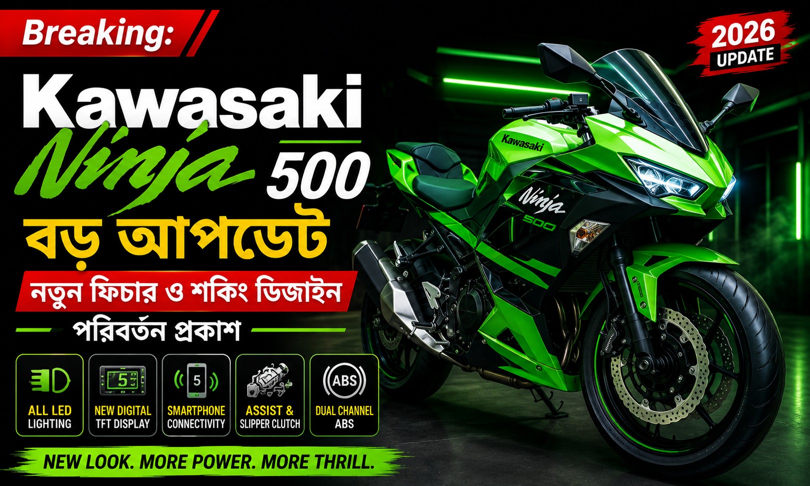 Kawasaki Ninja 500 2026 ভারতে লঞ্চ, নতুন ফিচার ও শক্তিশালী পারফরম্যান্স আপডেট