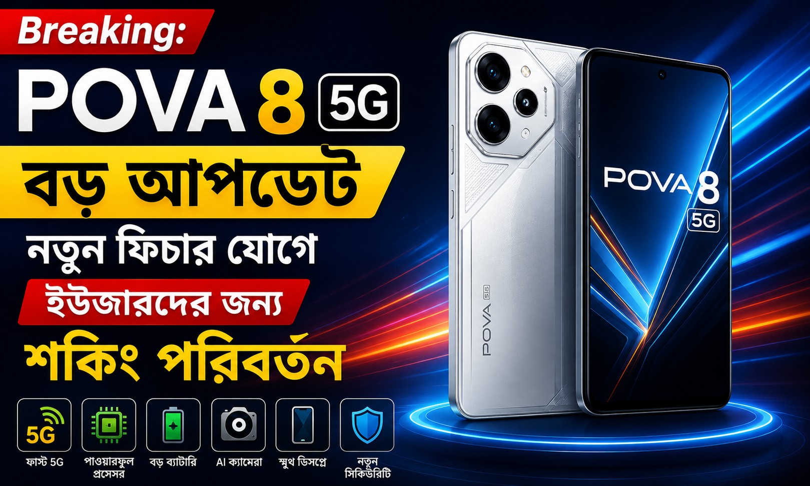 POVA 8 5G 2026 নতুন লঞ্চ স্মার্টফোন আপডেট, শক্তিশালী পারফরম্যান্স ও গেমিং সুবিধা বৃদ্ধি