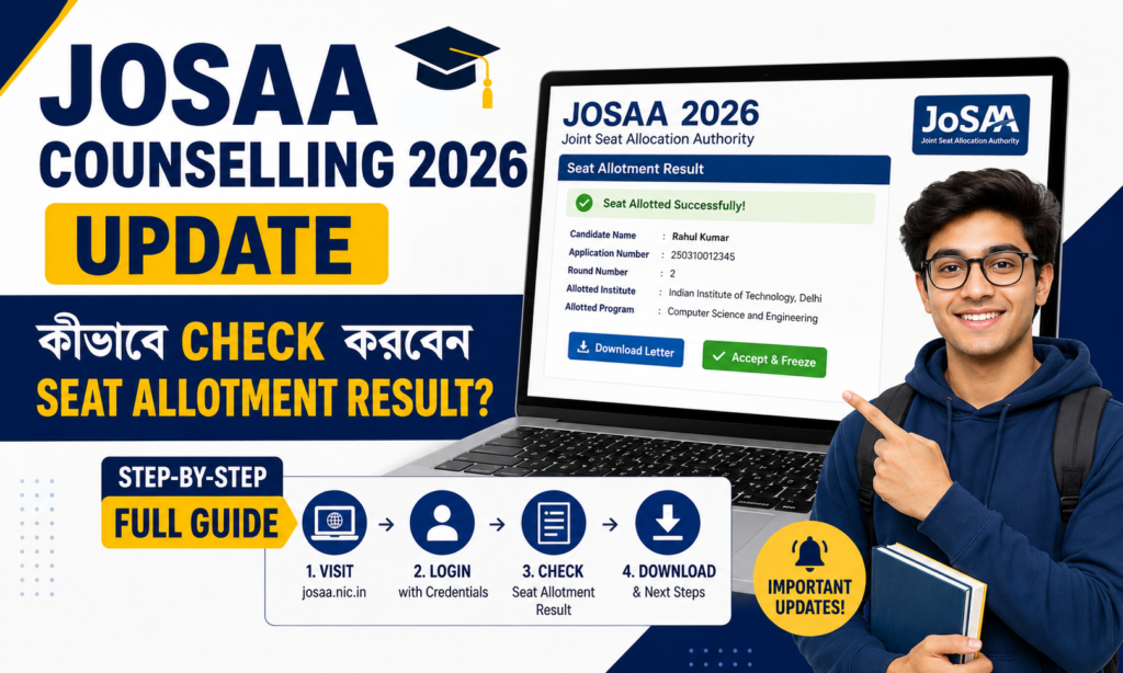 JOSAA Counselling 2026 Update: কীভাবে Check করবেন Seat Allotment Result? Full Guide